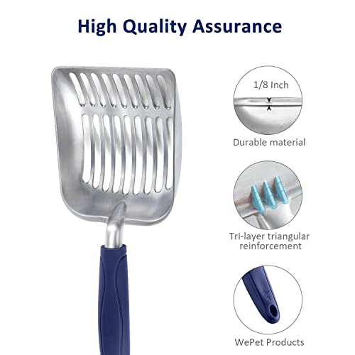 Cat Litter Scoop, Aluminum Alloy Sifter, Kitty Metal Scooper, Deep Shovel, Long Handle, Poop Sifting, Kitten Pooper Lifter, Durable, Heavy Duty, for Litter Box - color: FLAT Aluminum \ #01 Blue Handle, size: Small