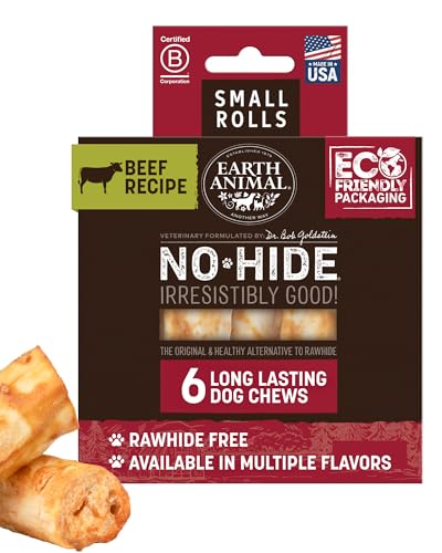Earth Animal No Hide Dog Chews - Rawhide Free Small Rolls 6 Count Beef | Small Rolls Beef Flavored Natural Rawhide Free Long Lasting Dog Chews - Pet Treats for Small Dogs - size: 6 Count (Pack of 1)
