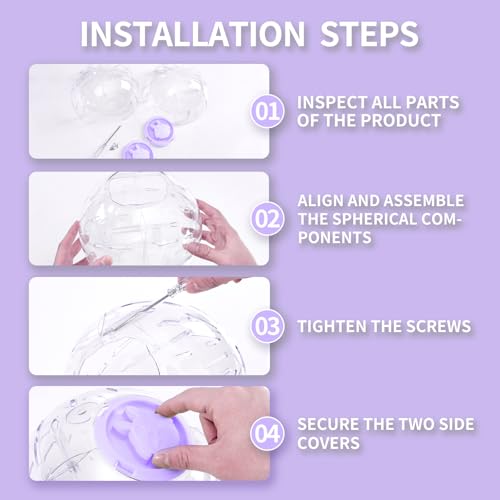7.9 Inch Hamster Ball, Running Ball Toy, Transparent, Breathable, Reduce Stress, Promote Exercise Health, Easy to Clean, Hamster Accessory, for Syrian Dwarf Hamster, Gerbils, Mice, Small Pets, Purple - color: Purple