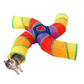 Pet Cat Tunnel, 4 Way Tunnels for Indoor Cats, Collapsible Pet Tunnel for Kitten, Puppy, Rabbit, 25cm-Wide Tunnels, Durable & Breathable, with Peek Hole Toy Ball - color: Angled 4-way Junction Tunnel & Rainbow