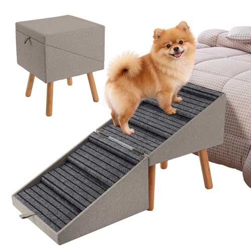 Split Ottoman Dog Ramp for Bed and Couch, 21.06" H Non Slip Dog Stairs for Small Medium Large Dogs Cats Puppies Joint Support, 2 in 1 Foldable Wooden Pet Steps for Senior/Injured Dogs, Space Saving - size: 21.06" H-Hemp Green