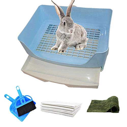 PINVNBY Large Rabbit Litter Box with Drawer,Bigger Corner Bunny Trainer Potty Pan for Guinea Pig Chinchilla Ferret Small Animals(Blue) - color: Blue