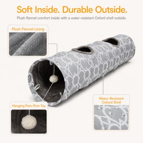 Geometric Straight Cat Tunnel with Plush Inside,Cats Toys Collapsible Tunnel Tube with Balls, for Rabbits, Kittens, Ferrets,Puppy, Diameter 9.8 Inch - size: Large Straight Tunnel