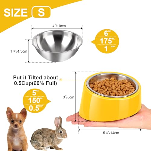Tilted Dog Bowl Non-Slip & Non-Spill Pet Feeder with Elevated Detachable Melamine Stand, Easy to Get Food Dog Dish, S/100ml Yellow - color: Yellow, size: Small(100ml)