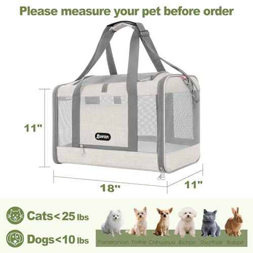 GAPZER Cat Carrier American Airline Approved 18x11x11,Top Opening Pet Cage | Mini Dog Foldable Soft Carrying Bag, Bichon Crate Kennel Breathable Case Hard Bottom, 4-Side-Ventilation See Through Mesh Bag - color: Beige