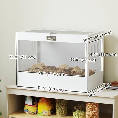 PawHut Hamster Cage with Openable Top & Lock, Transparent Acrylic Panels Small Animal Habitat with Hut, Seesaw, Ladder, for Dwarf Hamster Gerbil, 31.5" x 20" x 23", White | Transparent Acrylic Panels, Small Animal Habitat, Hut, Seesaw, Ladder, for Dwarf H