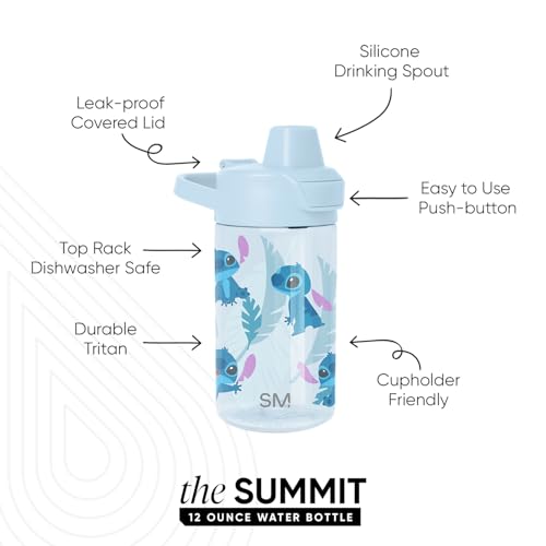 Simple Modern Disney Kids Tritan Plastic Summit Water Bottle | 12 oz BPA-Free Cup with Covered Leak Proof Straw Lid for Girls, Boys, Toddlers | Tropical Stitch - color: Disney: Tropical Stitch, style: Covered Lid | 12oz