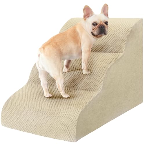 Dog Stairs for Small Dogs, High Density Foam Dog Steps, Extra Wide Non-Slip Pet Ramp for High Beds Or Couch, Soft Doggie Ladder for Dogs Injured, Older Pets, Small Cats, 3 Stpes,Camel - color: Camel, size: 3 Steps