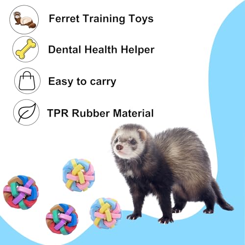 4 Pack Ferret Toys Ball Set, Rubber Scratch Chew Toys with Built-in Bell Soft Colorful Balls Grinding Wiggle Ball Interactive Sound Toy Exercise Teeth for Ferret Cat Kittens