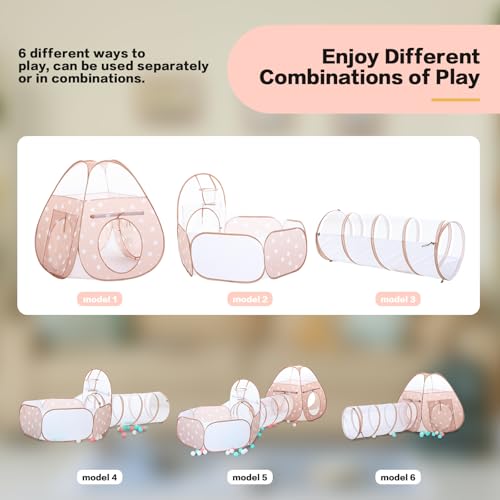 GeerWest 3 in 1 Kids Play Tent: with Baby Ball Pit and Play Tunnel - Children Indoor Outdoor Playhouse with Climbing Tunnel Toy for Toddlers - Boys Girls Birthday Gift for Year Old Child - style: 3pc Brown Ball Pit