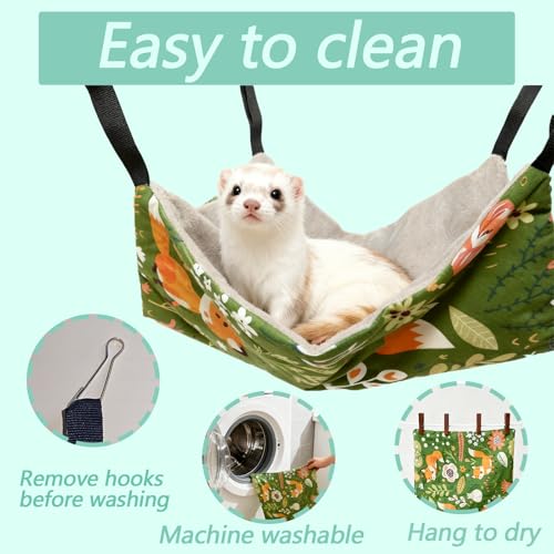 kathson 4 PCS Ferret Hammock Set,Washable Guinea Pig Hideout Bed,Soft Hamster Toys Hanging Tunnel Mats, Small Pets Cage Accessories for Rat, Sugar Glider, Squirrel(Green) - color: Green