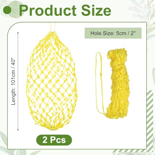 Slow Feeder Hay Net, 40" Length 2" Holes Strong Load-Bearing, Nylon Slow Feed Bag Hay Feeder, (Yellow, 2 Pcs), Intended for Horses/Goats/Trailer/Stall - color: Yellow