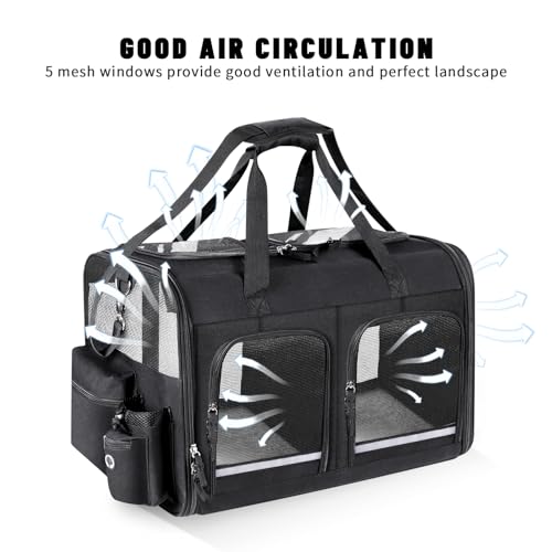 Cat Carrier for 2 Cats, Foldable Double Cat and Dog Carrier, Small to Medium Size, 2 Front Zippered Compartments,Two Pets Carrier for Outdoor Travel,Mulitple Cat Carrier (Black) - color: Black with 2 Pocket
