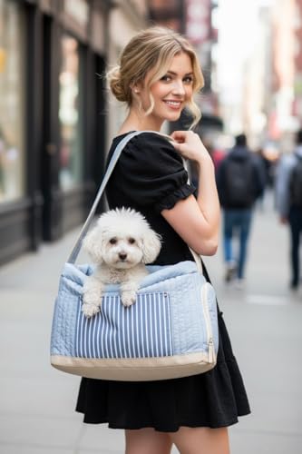 Tristan Home Luxury Quilted Pet Carrier Tote Bag, Waterproof, Adjustable Shoulder Strap, 42cm x 28cm x 20cm (Light Blue) - color: Light Blue