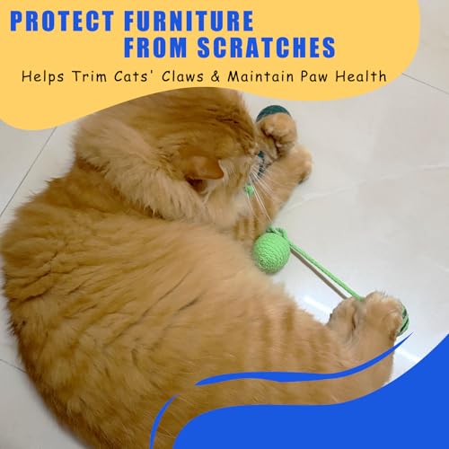 Hanging Cat Toys for Indoor Cats, Fits Cat Tree & Cat Tower | Door Hanging, Cat Kicker, Durable Sisal, Cat Balls Built-in Squeaker, Interactive Kitten Toys for Indoor Kittens