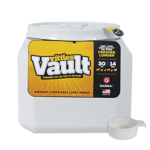Vittles Vault Traditional Pet Food Storage Container For Dog Kibbles/Bird Seed/Oatmeal/Rice/Flour/Cereal, BPA Free Plastic, Sealed Airtight For Cat Food, Up To 30 lb, Made in USA, With Scoop, Gray - size: 30 Pounds