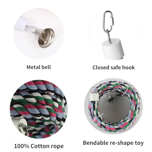 94.4inch Length Colorful Cotton Bendable Rope Perch Swing Bird Chew Toys Amazon Parrots Cage Toys with Bell Swing Climbing Standing Bungee Bird Toys for Regular to Big Size Birds - size: 94.4'x1pc