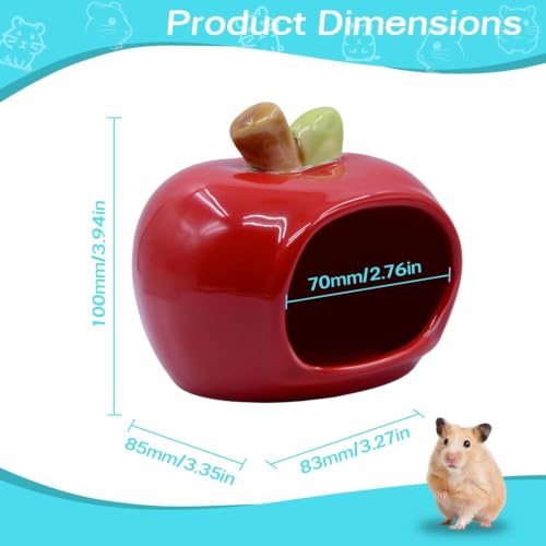 RUIAN Hamster Hideout - Ceramic Hamster Hide for Syrian and Dwarf Hamsters, Hamster House and Hamster Sand Bath Cave, Gerbil Hideout for Small Animal Cage Accessories (Red) - color: red