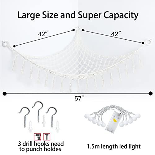 Stuffed Animal Net or Hammock with Light,Yewiwin Macrame Hanging Net Hammock for Stuffed Animal Toy Storage Organizer Boho Decor Room Holder for Nursery Play Room Bedroom (Beige-2) - color: Beige-2(42"*42"*57")