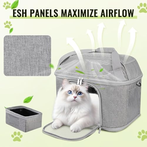 Soft-Sided Cat Carrier,Pet Bag with Padded Shoulder Strap (Up to 20 Lbs) | Animal Crate for Medium Kitten Puppy, Portable design for transport small dogs,Washable Cloth Carry Bag Home Car Travel, Grey