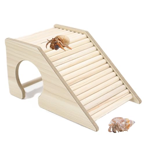 Hermit Crab Hideout with Ramp, Wooden Climbing Toys, Aquarium Ladder Bridge Ramp Toy, Small Animals Tank or Cage Accessories, Hermit Crab Habitat