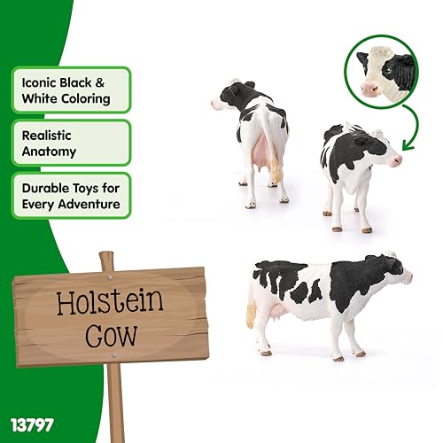 Schleich Farm World, Farm Animal Toys for Kids Ages 3 and Above, Black and White Holstein Cow Toy Figure - style: Holstein Cow