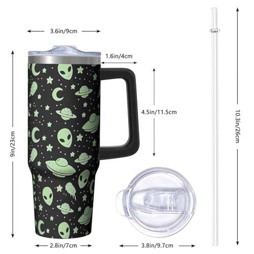 30oz Alien Stainless Steel Tumbler with Handle and Straw, Ufo Lover Insulated Cup Travel Coffee Mug Water Bottle with Lid and Straw, Women Gifts - color: Alien