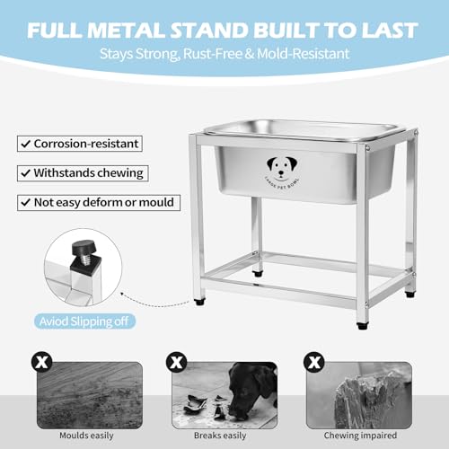 1.25 Gallon Elevated Large Dog Water Bowl, 10.23" Raised Stainless Steel Bowl for Medium Large Breed, Elevated Dog Water Bowl with Full Metal Stand, Easy to Clean and Assemble for Indoor Outdoor - size: 1.25 Gal - Height 10.23"