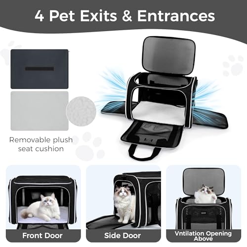 BAGLHER Pet Travel Carrier, Cat Carriers Dog Carrier for Small Medium Cats Dogs Puppies, Airline Approved Small Dog Carrier Soft Sided, Collapsible Puppy Carrier. Black - color: Black, size: 17.0"L x 11.0"W x 12.0"H