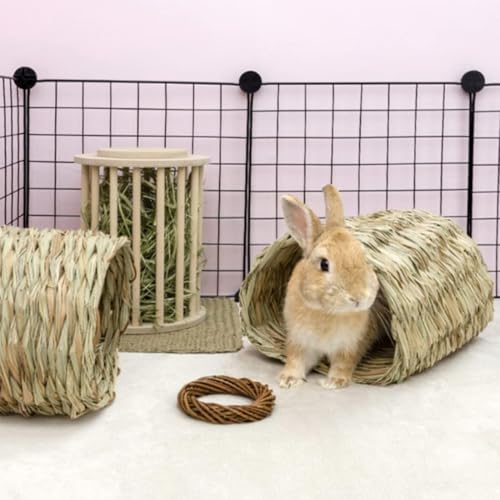 Hamiledyi Rabbit Grass Tunnel,Rabbit Grass Bed Natural Straw Woven Mat Winter Warm Hideaway Hut for Bunny Gerbil Ferrets Chinchilla Guinea Pig - size: Medium(9.1x7.5x6.7in)