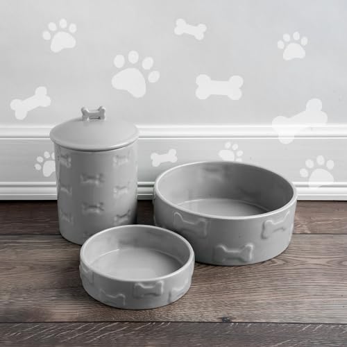 Manor Pet Bowl, Ceramic Dog and Cat Bowl, 8 Cup Capacity, Grey, Large - color: Grey, size: Large