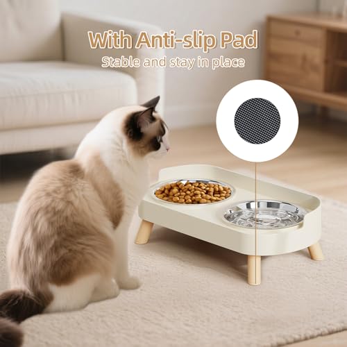 Elevated Cat Bowl, Raised Cat Food and Water Bowl Set for Indoor Cats, Splash Proof with 2 Stainless Steel Pet Food Bowls for Cats and Puppies, Whisker Fatigue and Dishwasher Safe - White - color: Cat Bowls-White