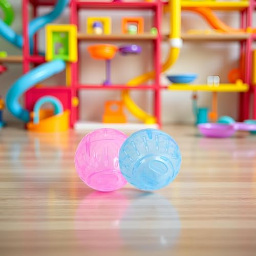 2Pcs Blue and Pink Rotundity Hamster Balls Hamster Ball Transparent Dwarf Exercise Balls Running Wheel Gerbil, Running,Small Animals Silent Motion Wheel Portable and Compact Supplies