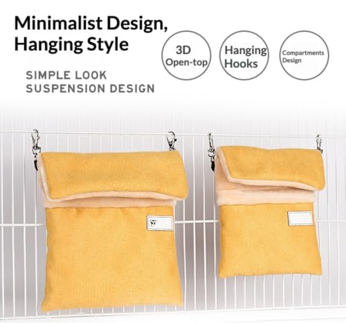 Hanging Sugar Glider Pouch Warm Hammock Pet Sleeping Bag (Blue,Medium) | Back-slant design fits cages perfectly. Features a rear pocket for heating pads. Soft, cozy plush lining for rat squirrel - color: Blue, size: Medium