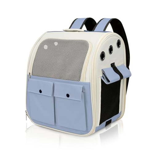Airline Approved Cat Carrier Backpack - Ventilated Breathable Mesh for Small Dogs & Cats (15lbs), Soft Sided Dog Backpack for Hiking, Camping, Travel & Vet Visits with Padded Straps (Blue) - color: Blue