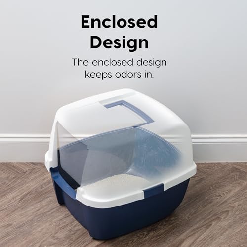 IRIS USA Large Front Door Cat Litter Box, Walk-in Entry, Navy | Nervous Cats, Private Enclosure Design, Covered Walk-Through, Flip Door Access, Privacy Hood, Contained Environment - color: Navy, style: Jumbo Enclosed
