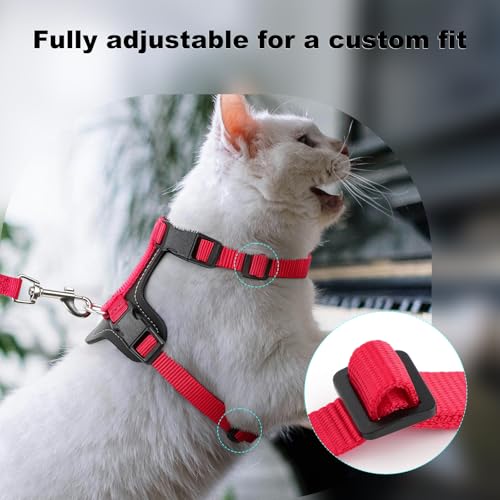 Plutus Pet Adjustable Cat Harness and Leash Set, with Leather Trim | Quick Release, Escape Proof Nylon Vest, for Kitten Small Medium Large Cats, Red - color: Red
