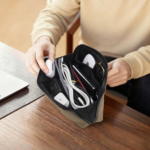 simtoper Electronic Organizer Travel Case – Waterproof Cable Bag for Cord, Charger, Hard Disk, Power Bank – Small Tech Storage for Travel, Backpack, Business Trip, Airplane - color: Brown Plaid, size: Large