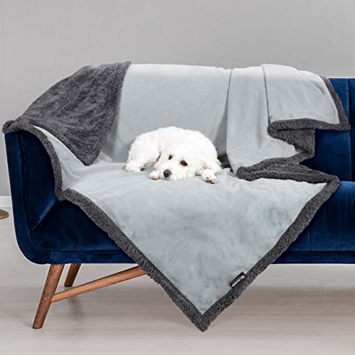 Kritter Planet Waterproof Reversible Pet Blanket for Small Dogs | 30 x 50 Inch, Washable Pet Protector for Sofa, Couch, Crates and Car Seats, Guards Against Fur, Dirt and Everyday Spills - color: Grey/Charcoal Grey, size: 50"x30"