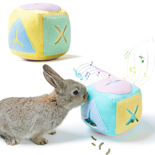 2Pcs Rabbit Foraging Toy with Bell, Washable Puzzle Feed Game Toy | for Bunnies Boredom, Snuffle Ball Treat Dispenser Exercise Bunny Enrichment Toys, Bunny Toys for Indoor Bunnies(Random Color) - size: 2pcs