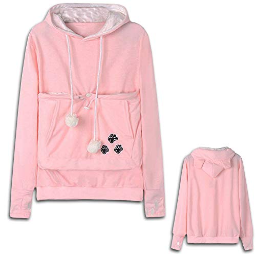 Womens Pet Carrier Sweater Dog Cat Pouch Hoodies Plus Size Tops - color: Pink, size: Small