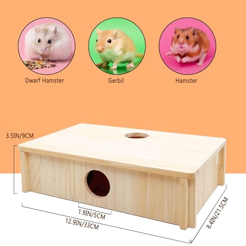 Kathson Multi-Chamber Hamster Tunnel House Maze: 2 Entrance 6 Rooms Hideout | Multichamber Hamster Hide with Cover,Mice House Tunnel Exploring Toy for Dwarf Hamsters, Gerbils,Small Animals - color: Natural wood Hamster Maze House