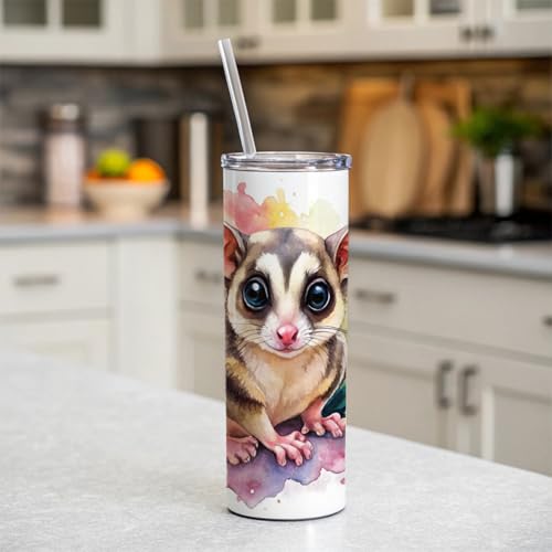 Sugar Glider Watercolor Skinny Tumbler 20oz with Straw Insulated Water Bottle Gift