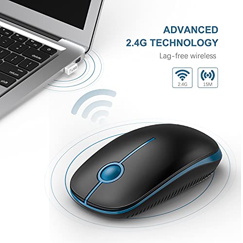 VssoPlor Wireless Mouse, 2.4G Computer Laptop Mouse, Black Sapphire Blue | Slim Portable Mouse, Plug & Play USB Nano Receiver, Quiet Silent Optical Mice for Notebook, PC, Laptop, Computer - color: Black and Sapphire Blue
