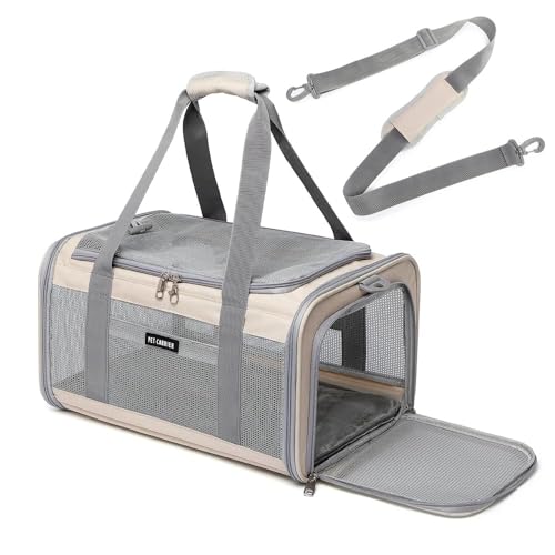 Airline Approved Pet Carrier for Cats and Small Dogs, Breathable and Collapsible Design, Portable Travel Bag for Bearded Dragon, Puppies Animal Hangbag, Rabbit Cage Cage (Khaki, Small) - color: khaki