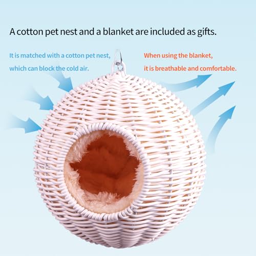 PP Rattan Rat Hammock with Removable Cotton nest, Suitable for Guinea Pigs, Sugar Gliders, Hamsters, Parrots in All Seasons (White) - color: White