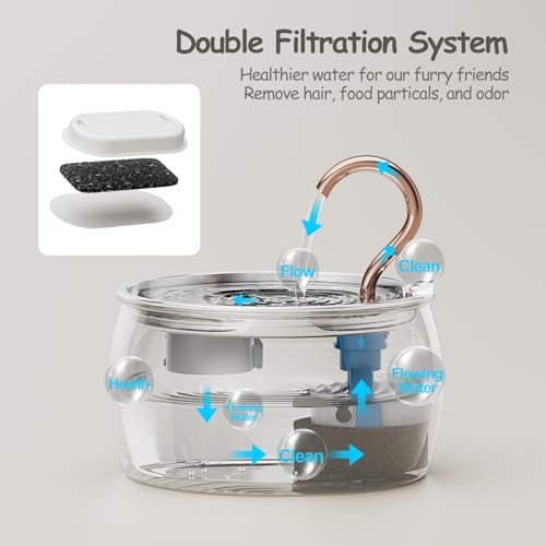 2.5L/84oz Gooseneck Kitty Spout Cat Water Fountain Stainless Steel | Quiet Cat Fountain for Drinking, Pet Water Fountain for Cats Inside, Automatic Cats Water Dispenser, for Pets