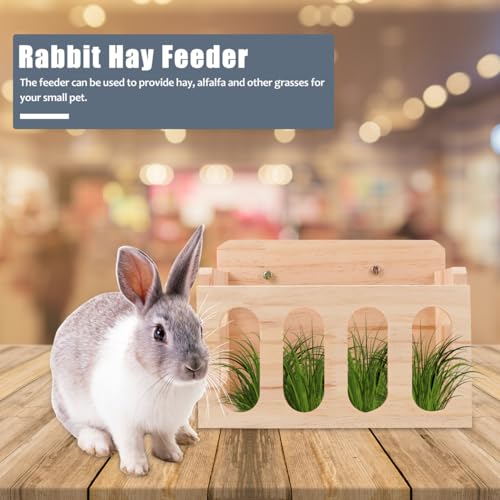 Balacoo Rabbit Hay Feeder 9.25 x 5.5 x 6.8 Inch Wooden Small Animal Feeder Rack – Mess-Free Foraging Design & Floor-Saving Mounting – for Guinea Pig, Chinchilla, Rabbit Cage or Floor Use