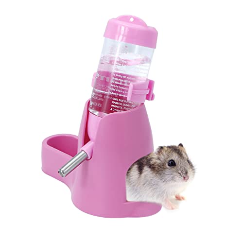 Wontee 3 in 1 Hamster Water Bottle with Food Bowl Hideout Base, 80ML, Pink | Water dispenser, food container, hideout, stable base, easy to refill, for glass tank/cage, dwarf hamster/mouse/gerbil, 2.7oz - color: Pink, size: 80ML