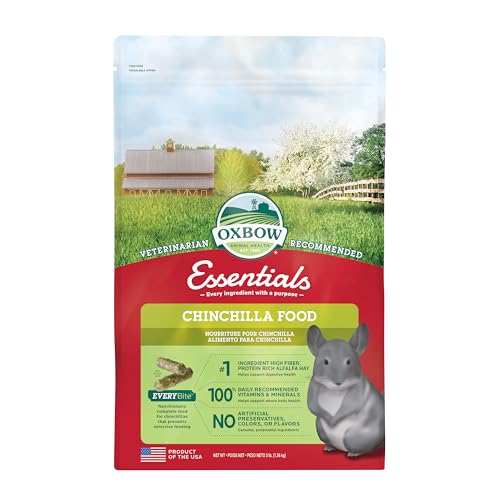 Oxbow Essentials Chinchilla Food, Made with Oxbow Alfalfa, Vitamin & Mineral Rich Food for Chinchillas, Small Animal Pet Pellets, Made in USA, High Fiber, 3 lb Bag | High-Fiber Chinchilla Food Pellets With Oxbow Alfalfa, Prebiotics, Chelated Minerals, No